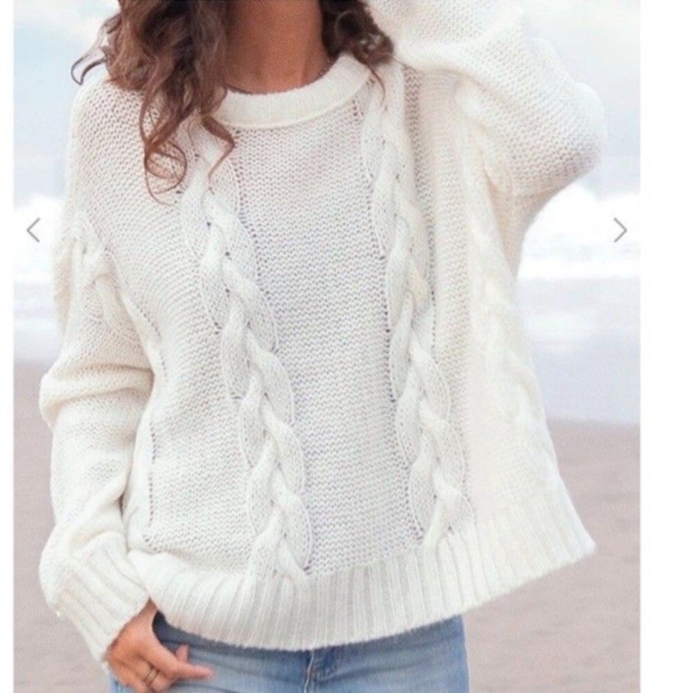 Wooden Ships Cable Knit Boyfriend Alpaca Blend Sweater Size M/L‎ white Oversized